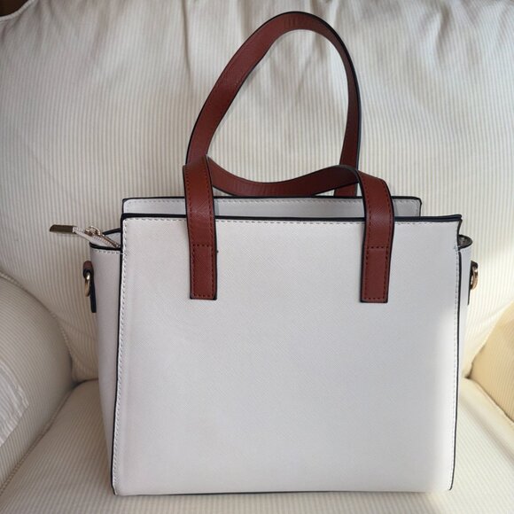 Montana West 2 Piece Handbag Set- Matching Tote Bag Purse/Satchel Cream & Brown - Picture 3 of 16